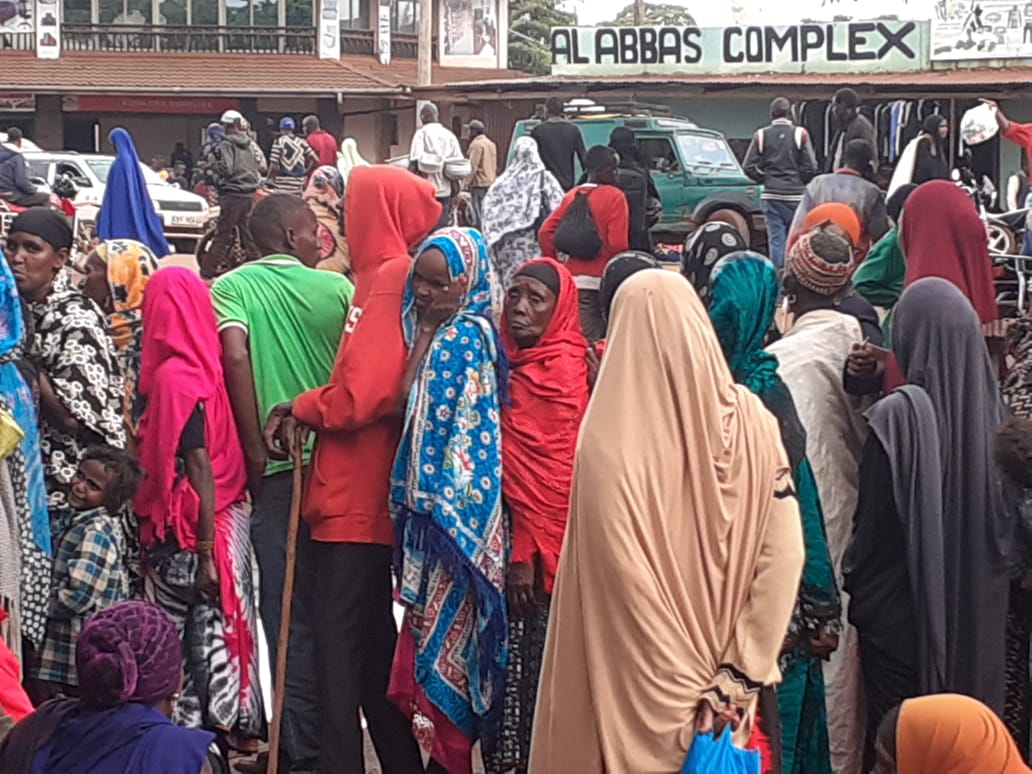 Beneficiaries queue for payment in Marsabit