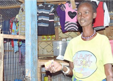 Ngikalei Losikiria at her shop, which she set up using money received from the cash transfer programme
